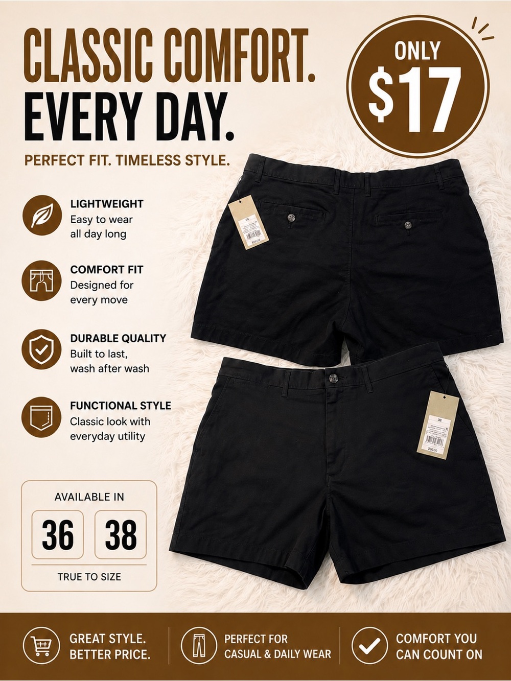 Goodfellow & Co Black Women's Bermuda Shorts - Classic Comfort size 36 & 38